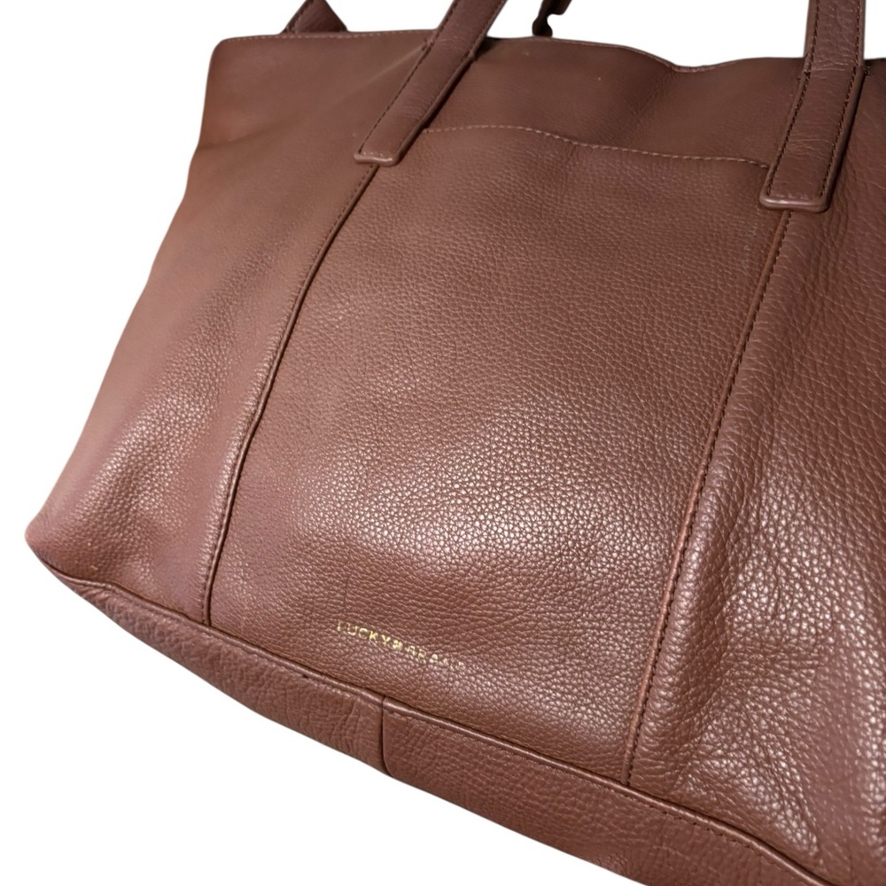 Lucky Brand Brown Leather Tote Bag with Decorative Scarf - Picture 6 of 13